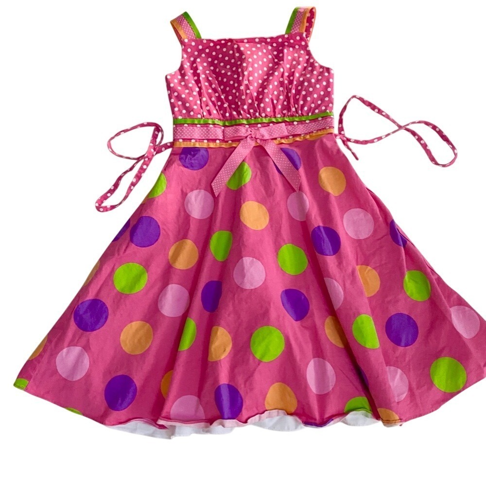 Rare Too! Polka Dot Fit & Flare Party Dress Girls 7 Pink Multi